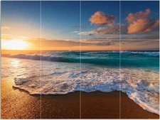 Tile Mural Sunset Sea Beach Sand Sky Kitchen Bathroom Shower Wall Art Backsplash