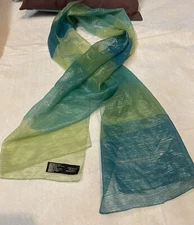 Made In Italy Elegant Green, Yellow ,gold Polyester Scarf, 60” Long *15” Wide.