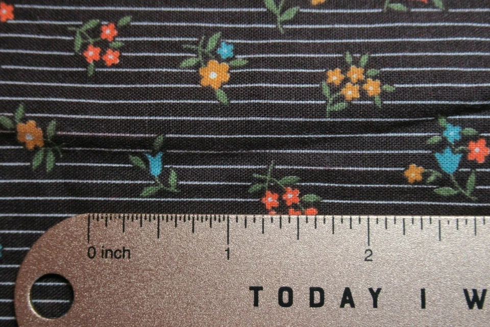 Tela Wamsutta 100% Algodón CUARTO GRASO Amarillo Naranja Azul Flores Rayas Marrones Foto 4 de 4