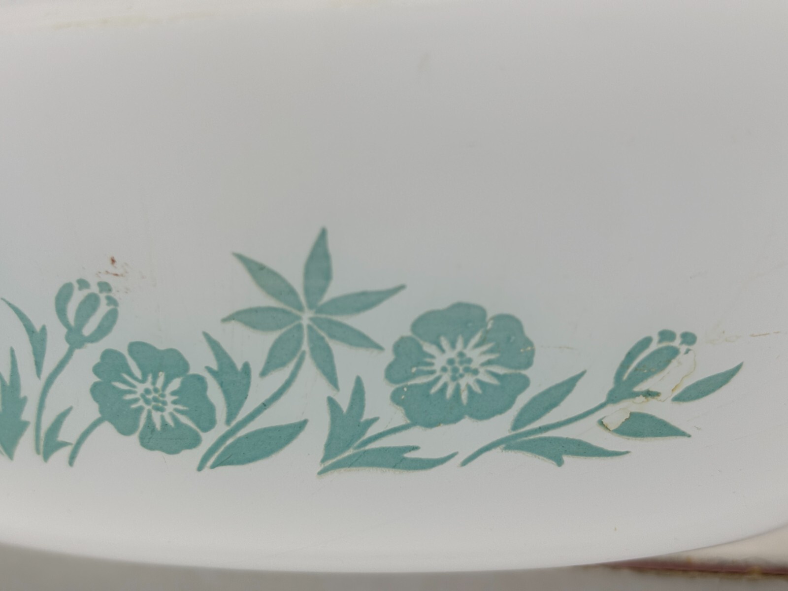 Vintage 1961-83 Glasbake Aqua Blue Floral on Milk Glass Oval Casserole with Lid