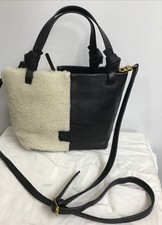 Staud Ida Mini Tote Lack Leather/shearling Double Handle Shoulder Strap S