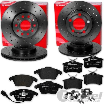 Brembo DISCHI FRENO FORATI + PASTIGLIE ANTERIORI + POSTERIORI per VW GOLF 5 6 AUDI A3 LEON