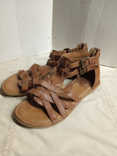 BOC Sandals Women's Gladiator Flats Brown Faux Leather Back Zip Open Toe Sz 9M - Picture 3 of 5