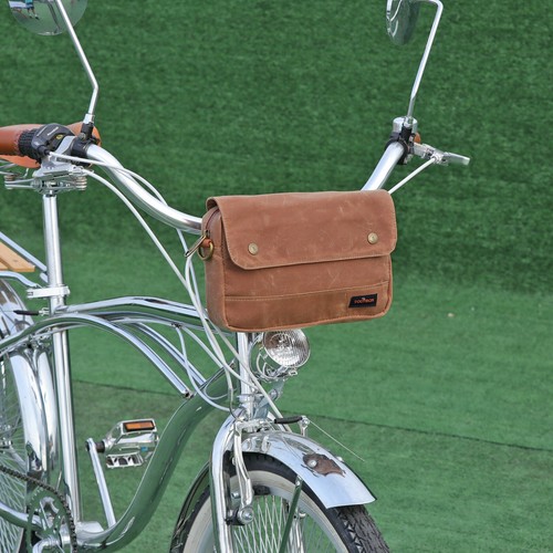 Tourbon Waxed Canvas Bike Handlebar/Saddle Case Bicycle Frame Pouch Key Bag BR - Picture 11 of 23