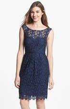 NEW JENNY YOO 'Harlow' Tea Lace Sheath DRESS  SIZE 2 $325 NAVY BLUE NORDSTROM