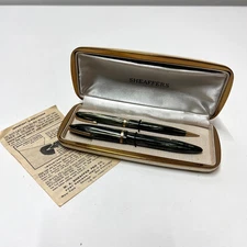 Vintage Sheaffer Fountain Pen Striated GRN 500 #5 NIB Feather Touch + 400 Pencil
