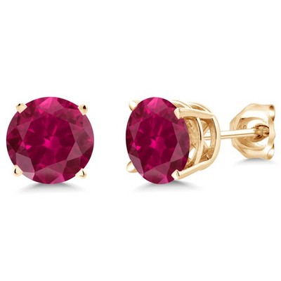 18K Yellow Gold Plated Silver Created Ruby Stud Earrings For Women Men | 2.00