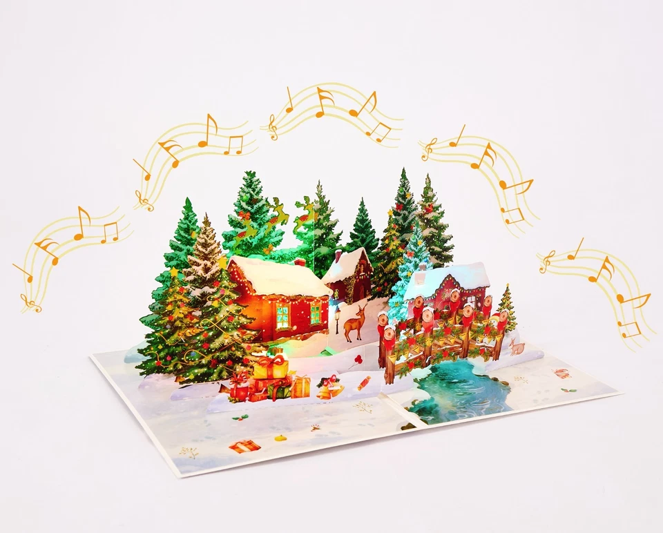 3D Pop-Up Christmas Card with Music & LED Lights | Winter Wonderland Village - Image 2 of 4