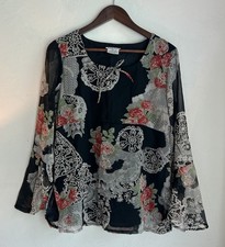 Vintage 90s Y2K Marisol Babydoll Top S Fairy Grunge Sheer Bell Whimsigoth Print