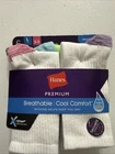 NWT Hanes Premium 6 Pack Crew Socks Breathable Cool Comfort White Size 5-9