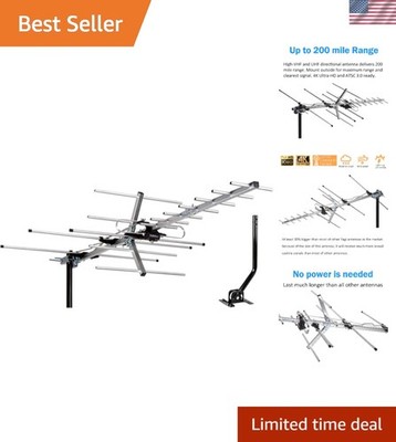 Yagi Indoor/Outdoor HD Antenna - 200 Mile Range with Mounting Pole & Coax Cable