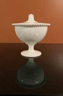 Vtg Milk Glass Covered Pedestal Candy Bowl with Beaded Rim 7159 INDIANA 6 1/2"T