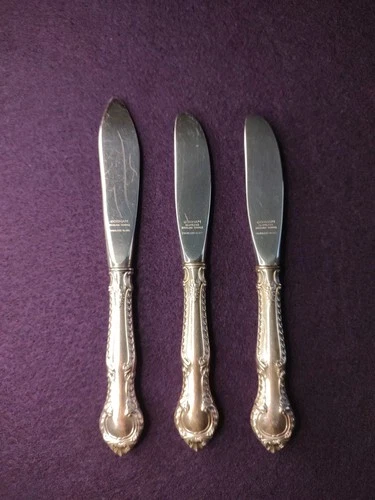Gorham USA 3pc Sterling Silver Handle Stainless Blade Sm Butter Spreader Knives