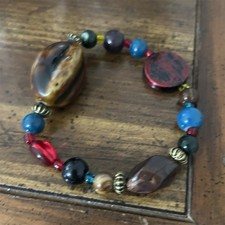 Handcrafted Beaded Bracelet Adjustable Multicolor Glass Round Bohemian