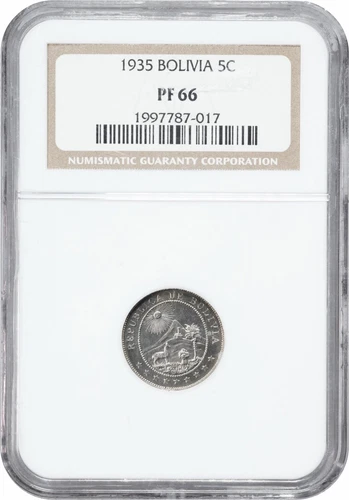 Bolivia 5 centavos 1935, NGC PF66, "Republic of Bolivia (1870 - 1963)"
