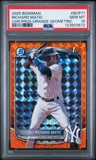 2025 BOWMAN CHROME PROSPECTS ORANGE GEOMETRIC #BCP71 RICHARD MATIC 17/25 PSA 10