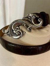 Brighton Women  s Belt Ornate Western Boho Chic Size 32-36 Croc Embossed Leather