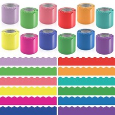 12 Rolls 393.6 Feet Colorful Bulletin Board Borders Sets - Scalloped Borders ...