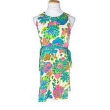 Liberty House by Kiyomi Vintage Floral Pique Shift Dress Pink Teal Green Small