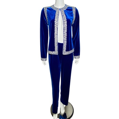 #ad #ad Victor Costa Occasion Velvet Pantsuit Womens XS Embellished Blue QVC Vintage $80.74