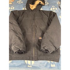 Dickies Mens Black Sherpa Lined Duck Canvas Hooded Work Jacket Size Large