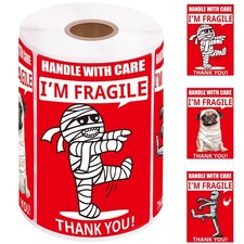 Funny Fragile Stickers 3x2inch 500 Labels - Mummy  Dog Design for Shipping M...