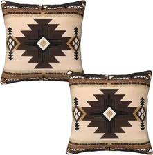 Western Aztec Pillow Covers 20x20 Set of 2, Southwest Native American Brown Thro