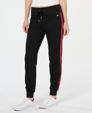 Tommy Hilfiger L43909 Womens Black Sport Varsity Joggers Size L