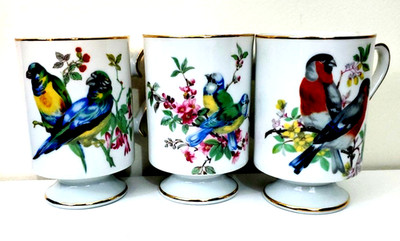 Set Of 3 Royal Crown Multicolored Floral Birds 8 oz. Coffee Tea Cup Mug