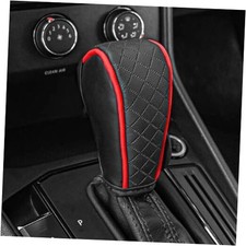 Leather Car Gear Shift Knob Cover, Upgraded Anti-Slip Design Stick Black/Red