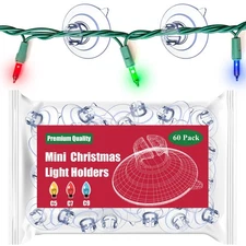 Mini Christmas Light Suction Cups [Set of 60] - Small Holiday Light String Ho...