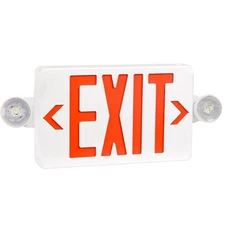Red LED Exit Sign with Emergency Light, Two LED Adjustable Head Emergency Exi...