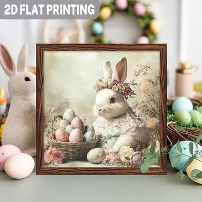 Vintage Lovely Easter Bunny Art Wooden Plaque Farmhouse Home Table Decoration