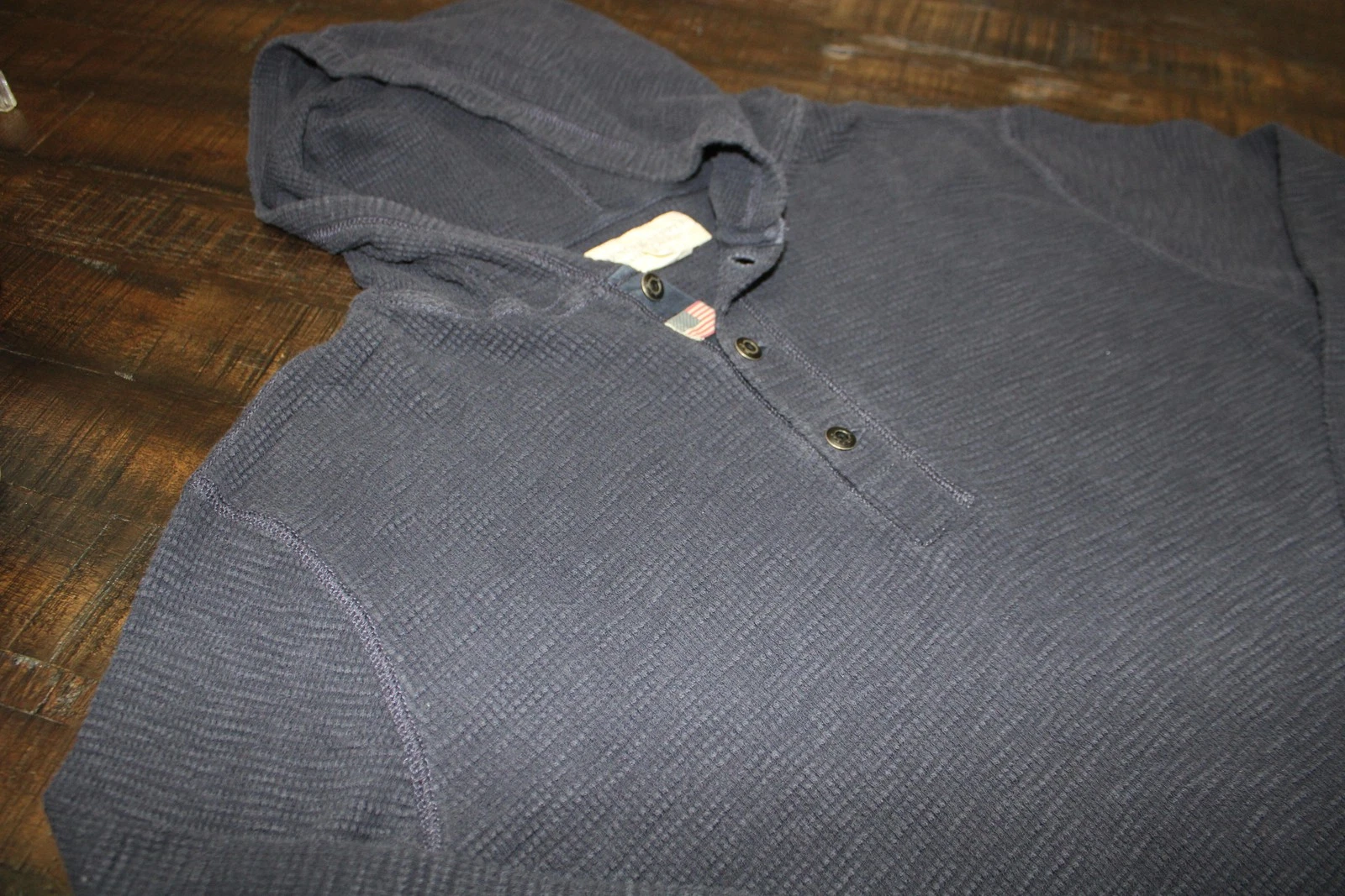 Ralph Lauren Hoodie Mens XL Blue Thermal Knit Henley Denim & Supply USA Flag