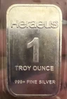 Heraeus 1 Troy Oz Silver Art Bar- Sealed