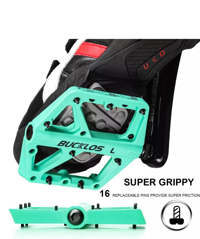 BUCKLOS | Cojinete de bicicleta de carretera MTB Nylon plano de pedales 9/16” - ROJO Foto 2 de 4