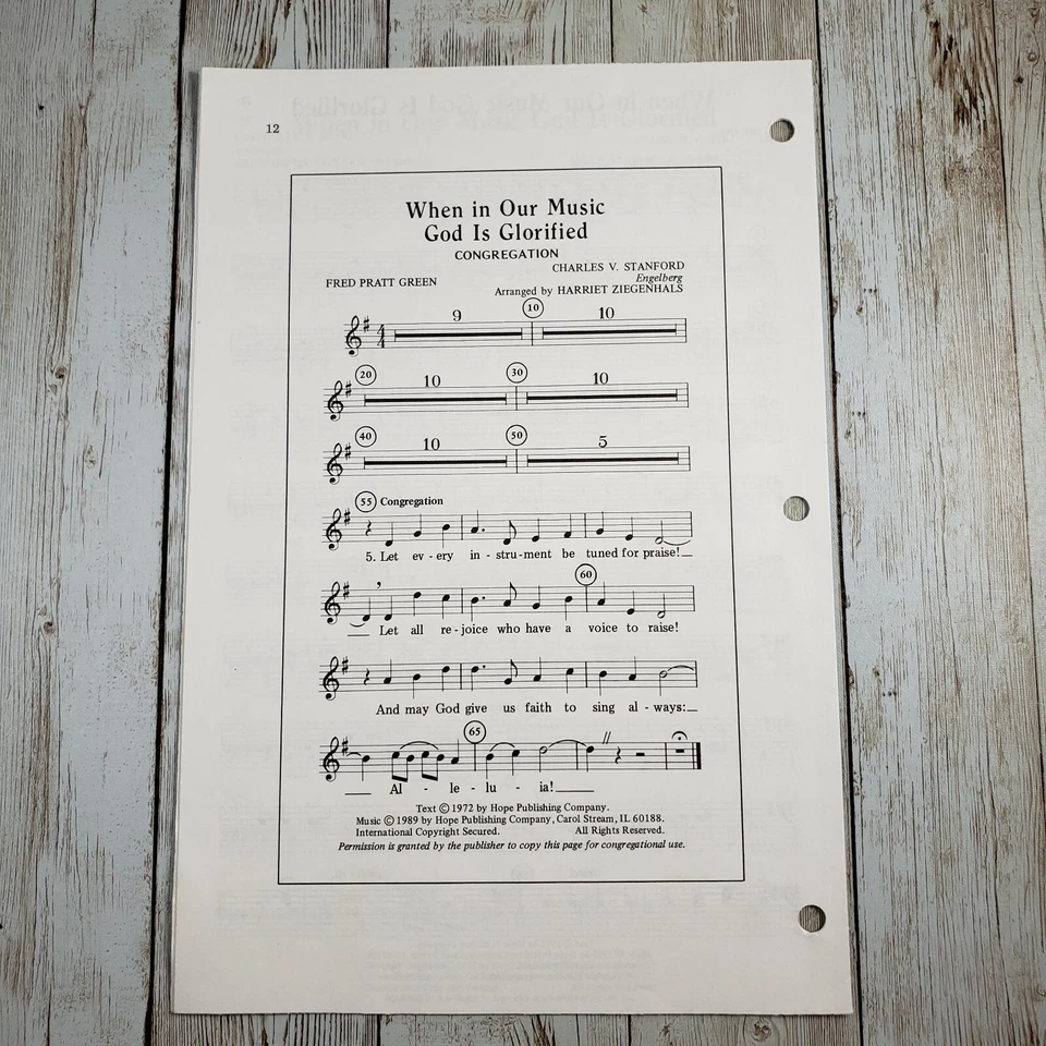Sheet Music When In Our Music God Is Glorified Keyboard Voices SATB Brass 1989 - Image 2 of 3