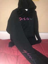 Victoria's Secret Pink Bling Ombre Rainbow FZ Hoodie  Leggings Set Black XL    