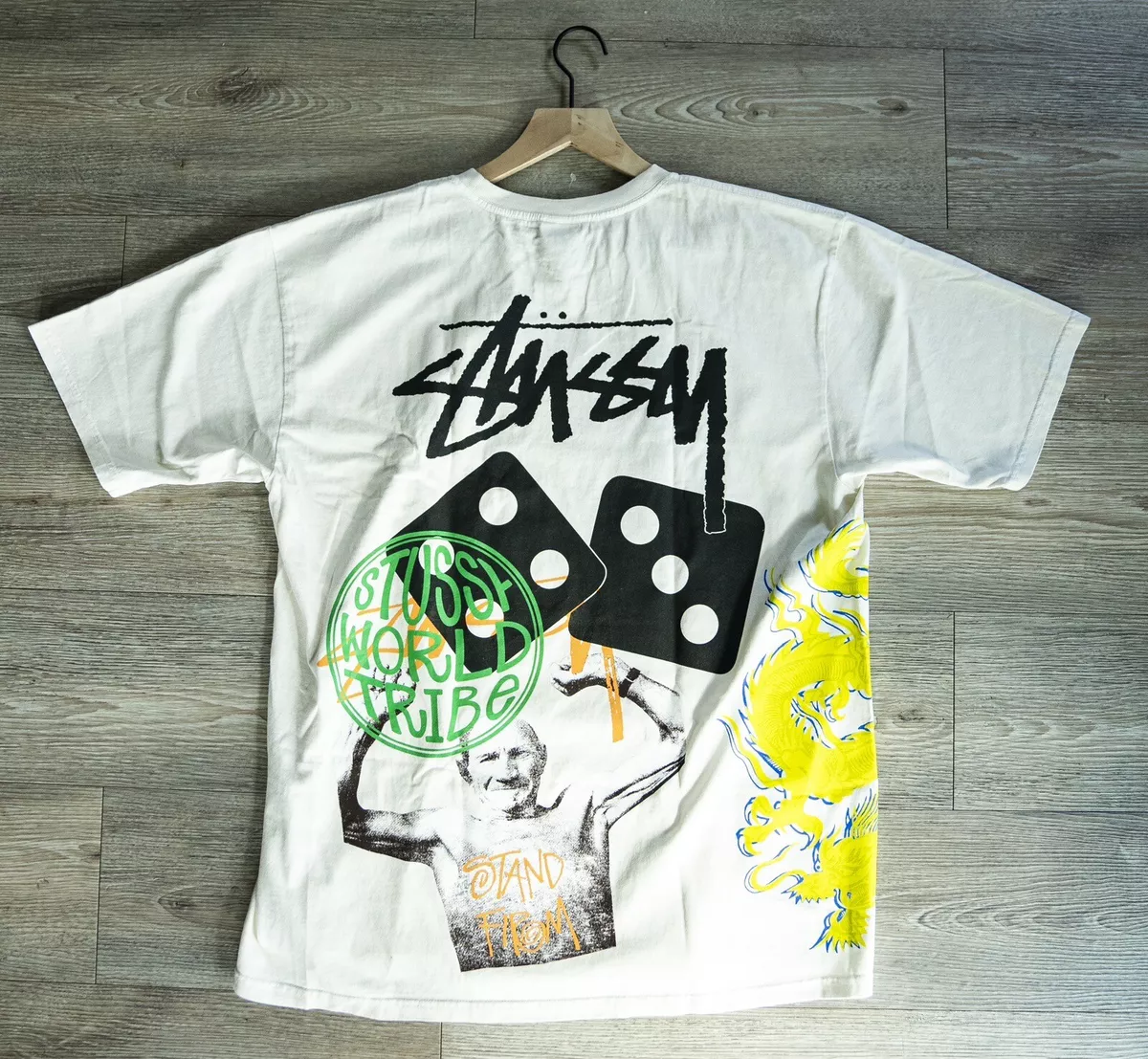 STUSSY STRIKE PIGMENT DYED WHITE LOGO TEE T-SHIRT LARGE ⚡️⚡️⚡️ RARE