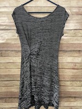 Max Studio Asymmetrical Dress Women Black Stripe Textured Knit Cap Sleeve Medium