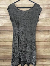 Max Studio Asymmetrical Dress Women Black Stripe Textured Knit Cap Sleeve Medium