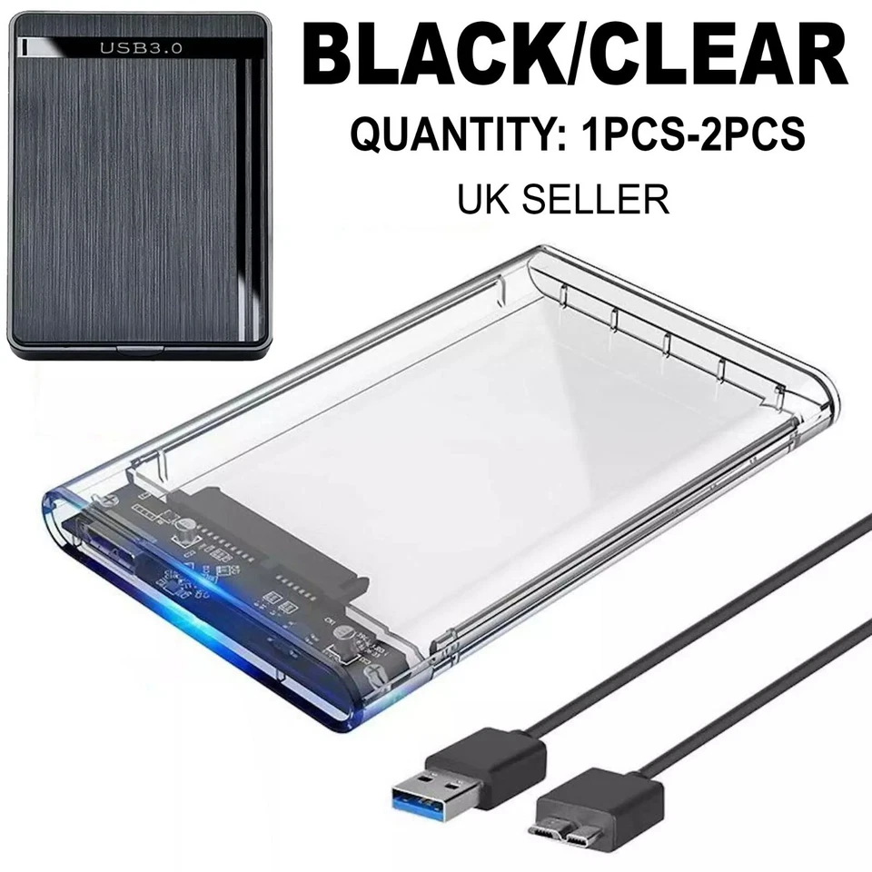 SAFEKOM Hard Drive Caddy Case Enclosure 2.5 Inch USB 3.0 SATA External Clear HDD SSD UK