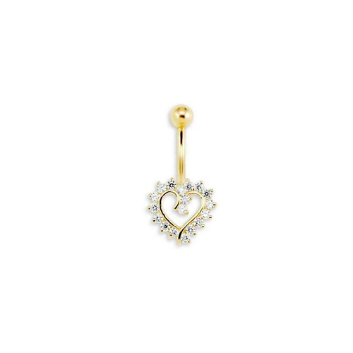 Open Heart CZ Belly Button Body Piercing Stud Real 14K Solid Yellow Gold 14G Open Heart CZ Belly Button Body Piercing Stud Real 14K Solid Yellow Gold 14G