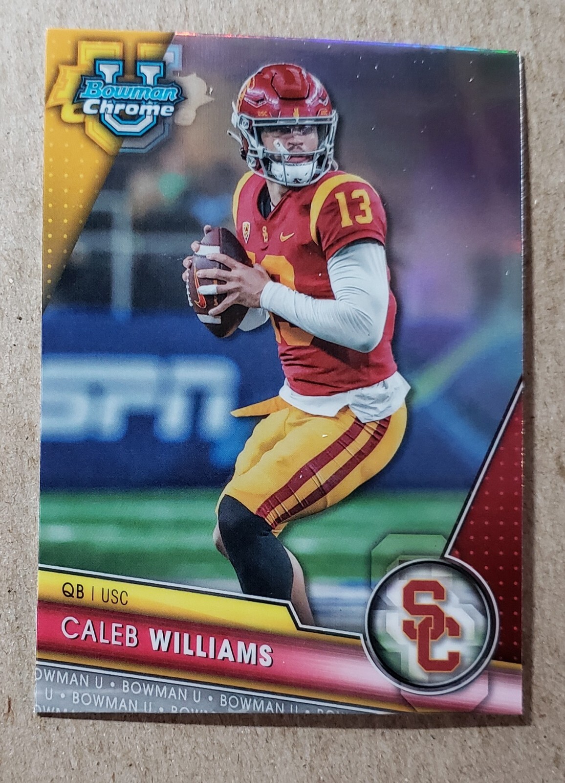 2023 Bowman University Chrome Refractor Caleb Williams RC #1 USC Trojans