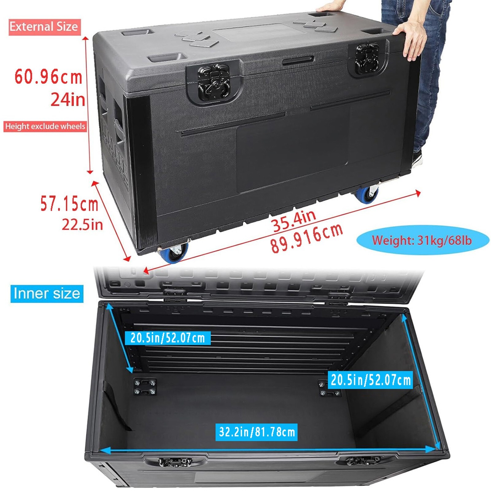 44x22x24inch Cable Trunk ATA Road Flight Case Stackable for Pro Audio DJ Touring