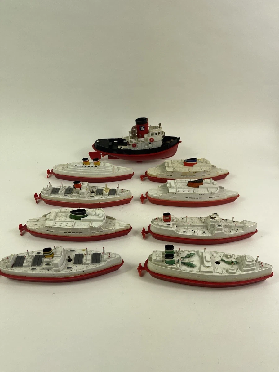 Lot Of 9 Vintage Lehmann Wind Up Toy Boats Made in Western Germany Whaler More