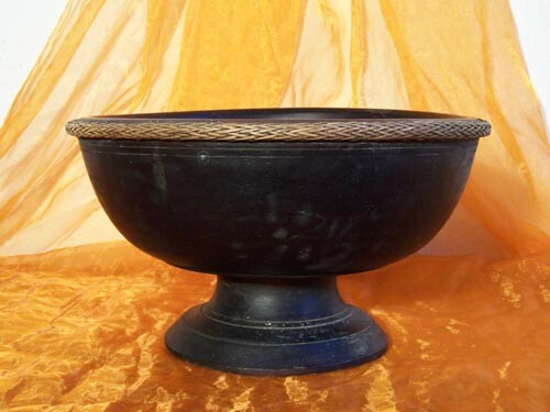 HOLZSCHALE OBST-GEMÜSE-SCHALE MIT STANDFUSS HOLZ SCHWARZTON  - Bild 4 von 5