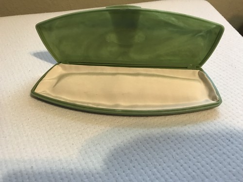 Vintage Jewelry Box Plastic Braun Crystal Jade Satin - Picture 8 of 8