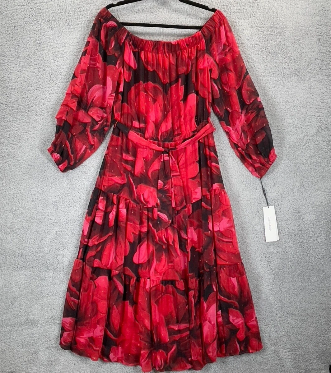 Calvin klein off cheap the shoulder red dress