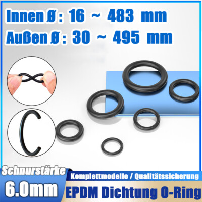 O-Ringe Ø 16 - 483 mm , Schnurstärke 6,0 mm Dichtringe Oringe 0 Ringe EPDM 70